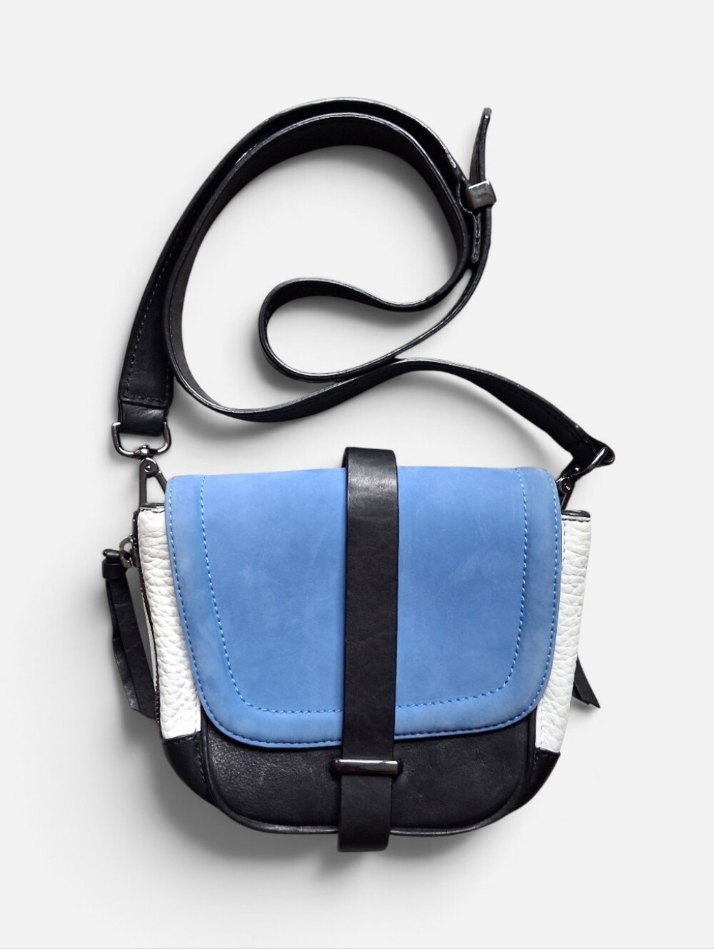 Kurt Geiger London Racer Tricolor Blue, Black & White Leather & Suede Crossbody